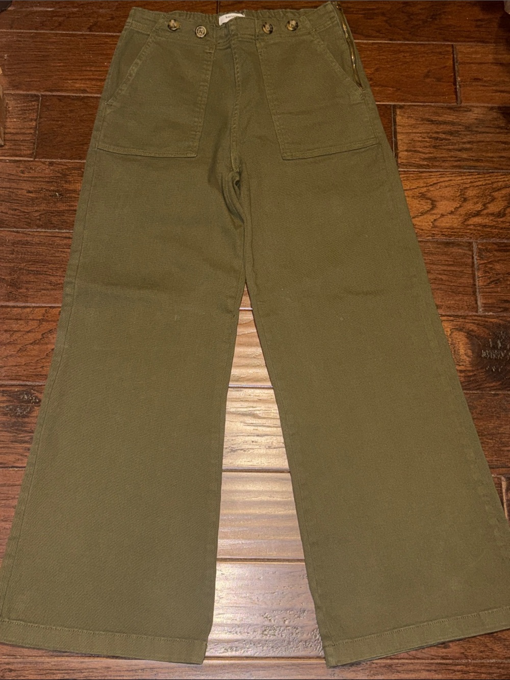 Kensie Olive Green Wide-Leg Jeans